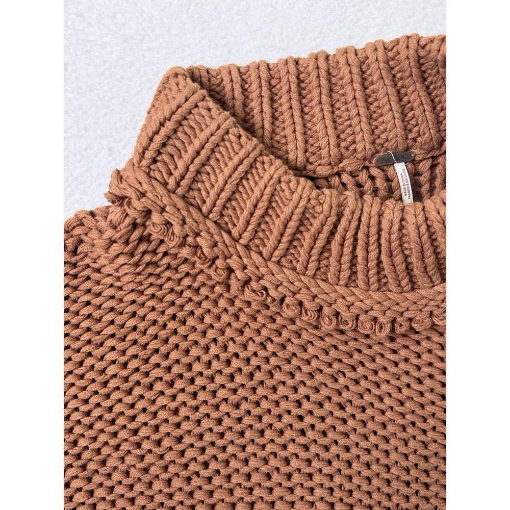 Free People Chunky Knit Mock Neck Sweater‎ Rust Orange Slouchy Boxy Boho M - Picture 9 of 16